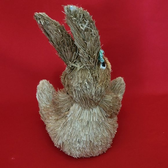 Sisal Bunny Rabbit Holding a Basket of Sunflowers Green Ribbon Decor Figure East - Picture 3 of 13